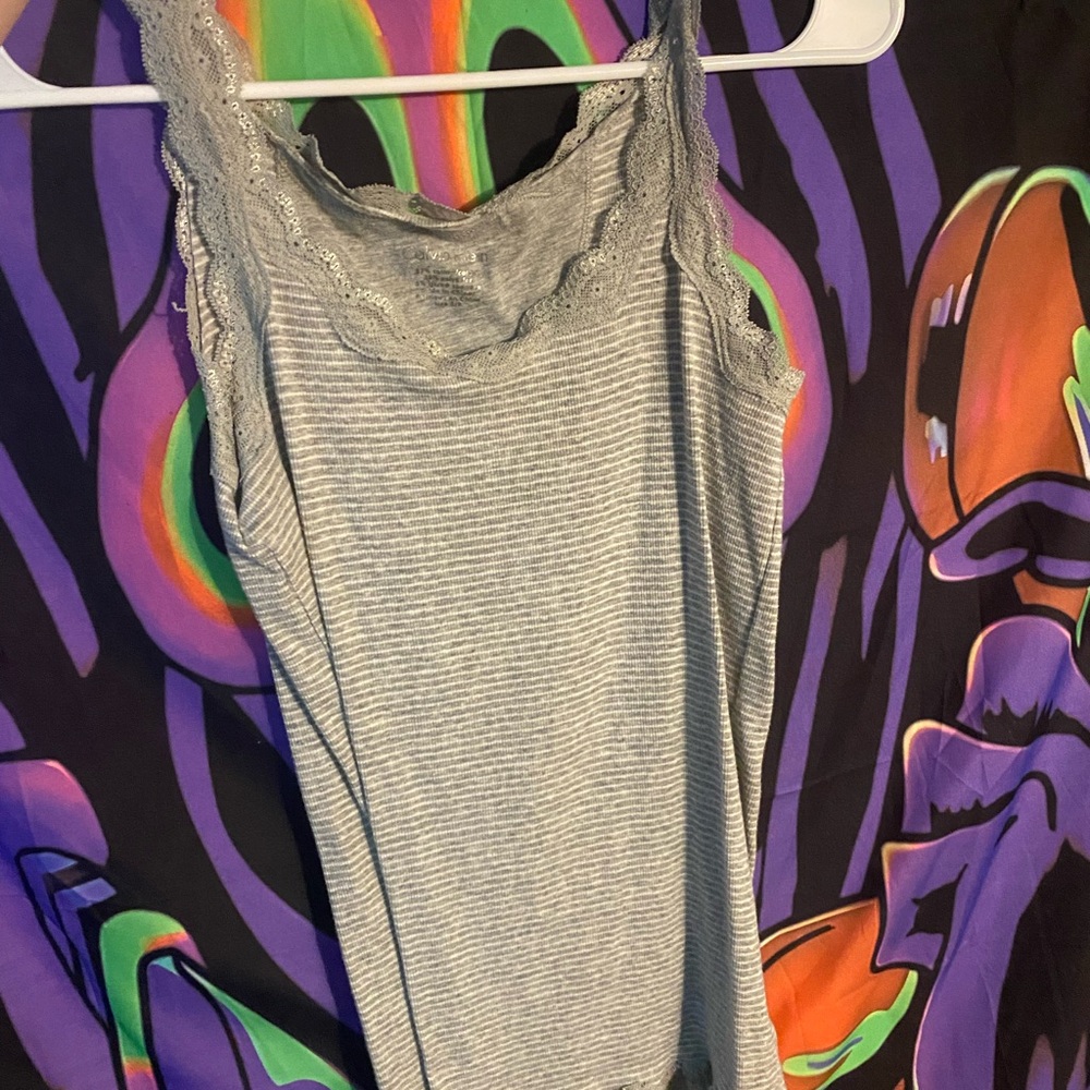 Calvin Klein Light Gray Lace Trim Tank Top